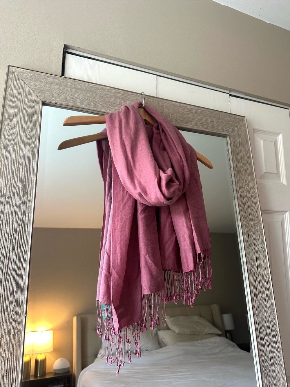 Lauren Ralph Lauren Mauve Pink Silk Pashmina Cashmere Blend Fringe Scarf